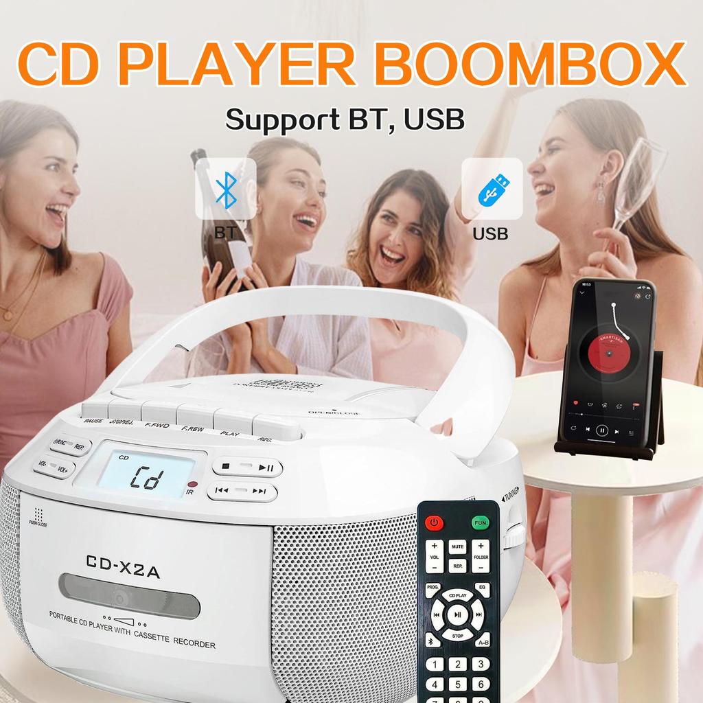 Portable Bluetooth Cassette Radio & CD Player with USB, Recording, and A-B Repeat Functionality