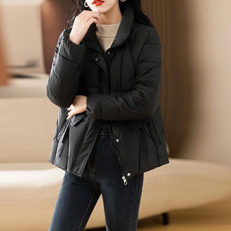 Retro stand-up collar down jacket women's short 2024 winter fashion design feeling quilting line warm white duck down casual jacket