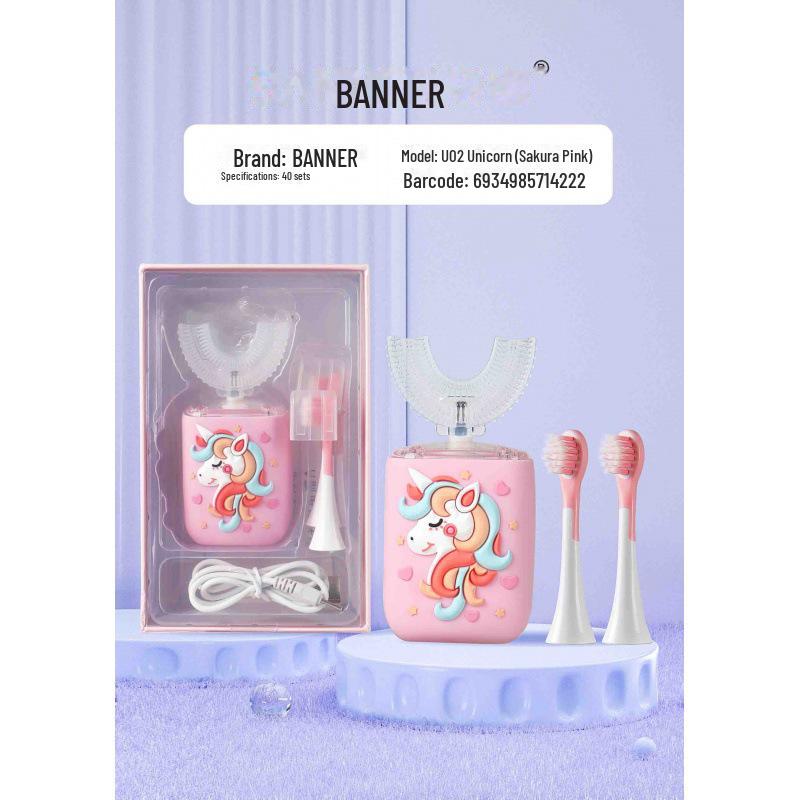 

Дитяча електрична зубна щітка з мультяшним малюнком астронавта, динозавра та єдинорога 2 straight + 2 large U-shaped (Ages 6-14)