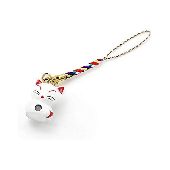 [Barzaz] Netsuke Fox Strap Amulet Fox Keychain Peephole Fox Money Luck White