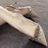 New one-word nude high heels pointed sexy rhinestones beautiful temperament versatile sandals women
