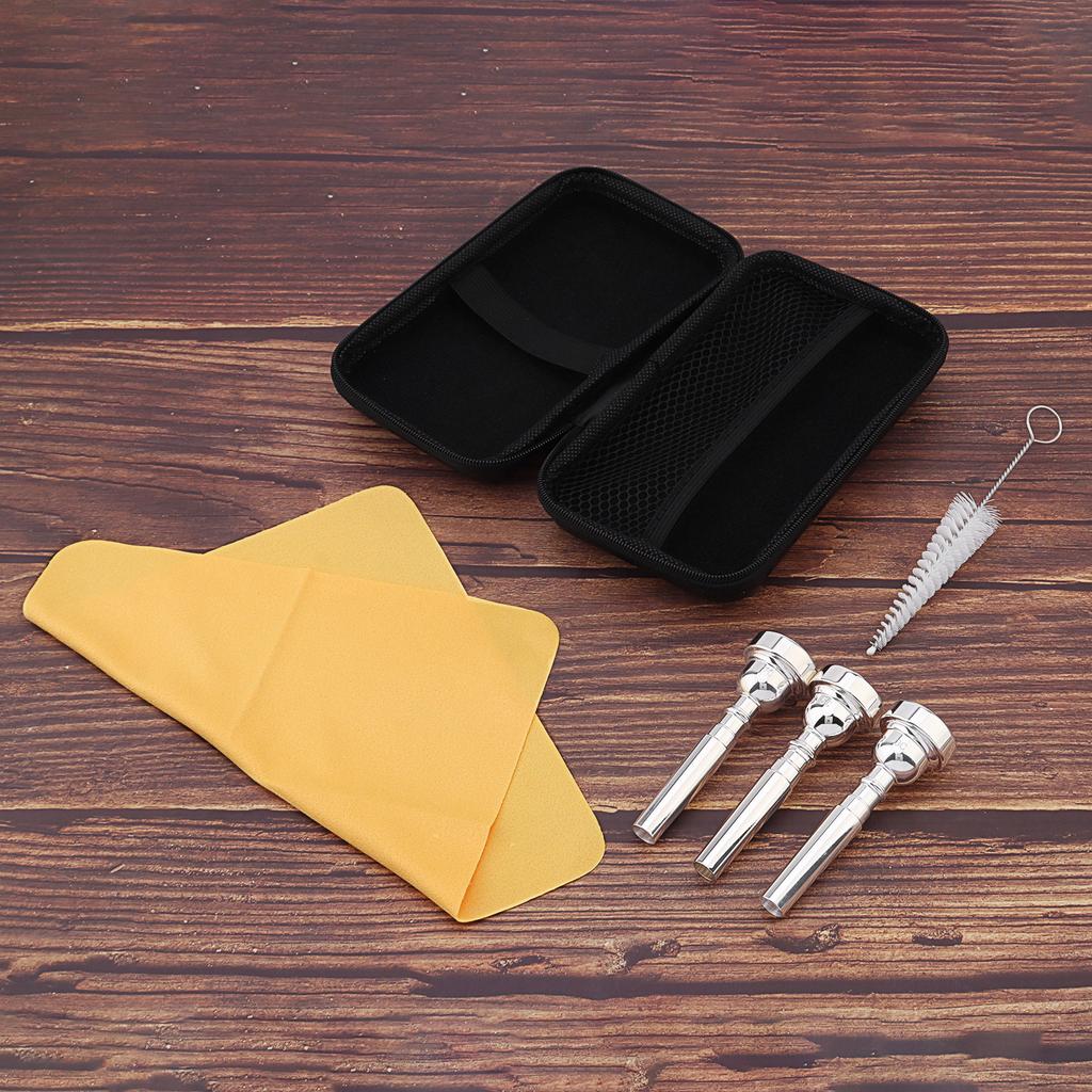 Silver Plated Brass 3pcs Trumpet Mouthpiece Set 3C 5C 7C Includes Brush Cloth EVA Case Professional Beginner Bach Conn King