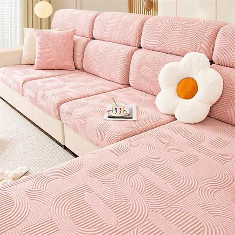 Saltea pentru canapea cu geometrie nordică, elastică, din fleece jacquard, huse pentru canapea, 1/2/3/4 locuri.