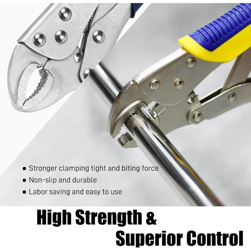 3 ks 7palcové kleště s obloukovými čelistmi a blokováním 6-1/2” Dlouhé kleště s rovnými čelistmi 8palcové kleště s obloukovou rukojetí Sada V-čelisťové blokovací kleště