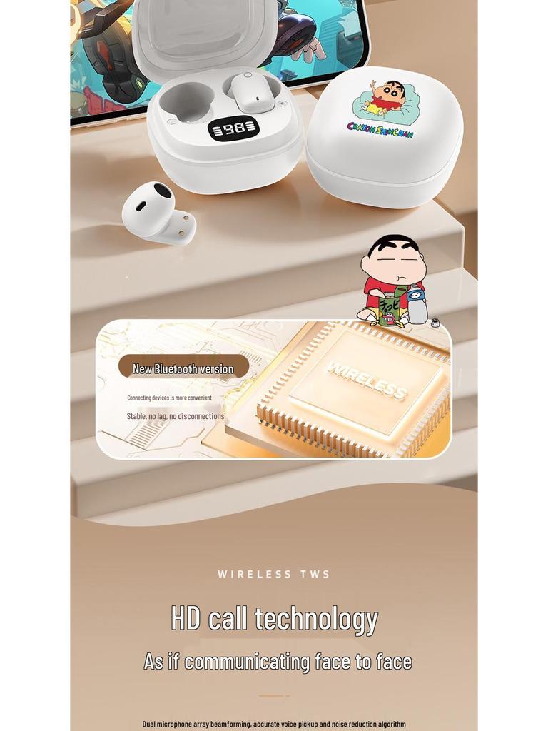 Crayon Shin-chan T08 Wireless Bluetooth Earphones - Small, Portable, and Cute Unisex Design