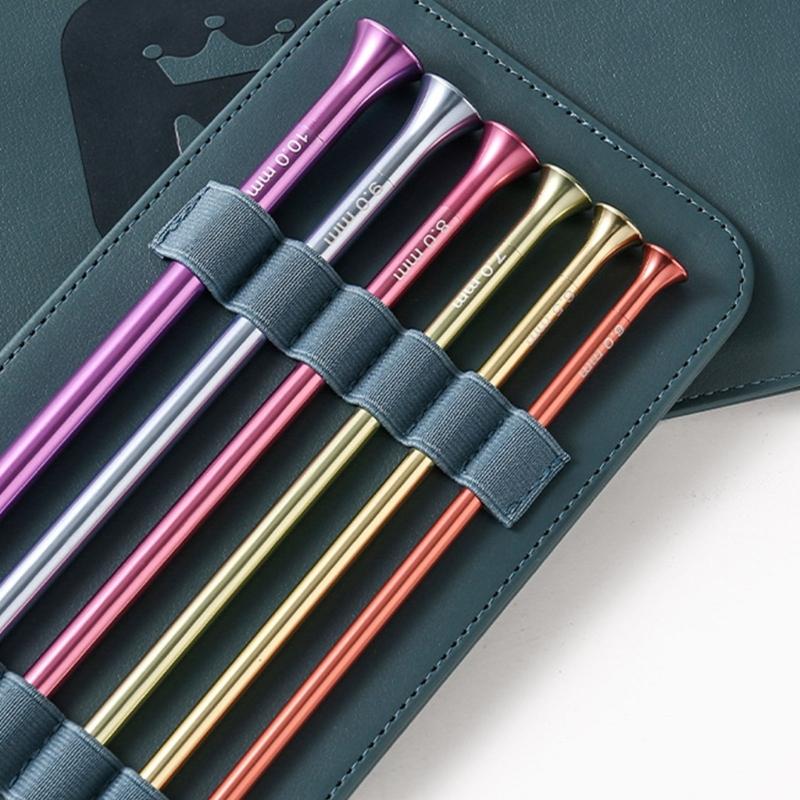 6Pcs Colorful Aluminum Knitting Needle 5.0mm-10mm Afghan Tunisian Crochet Hook For Sweater Scarf Bag Yarn Crafting