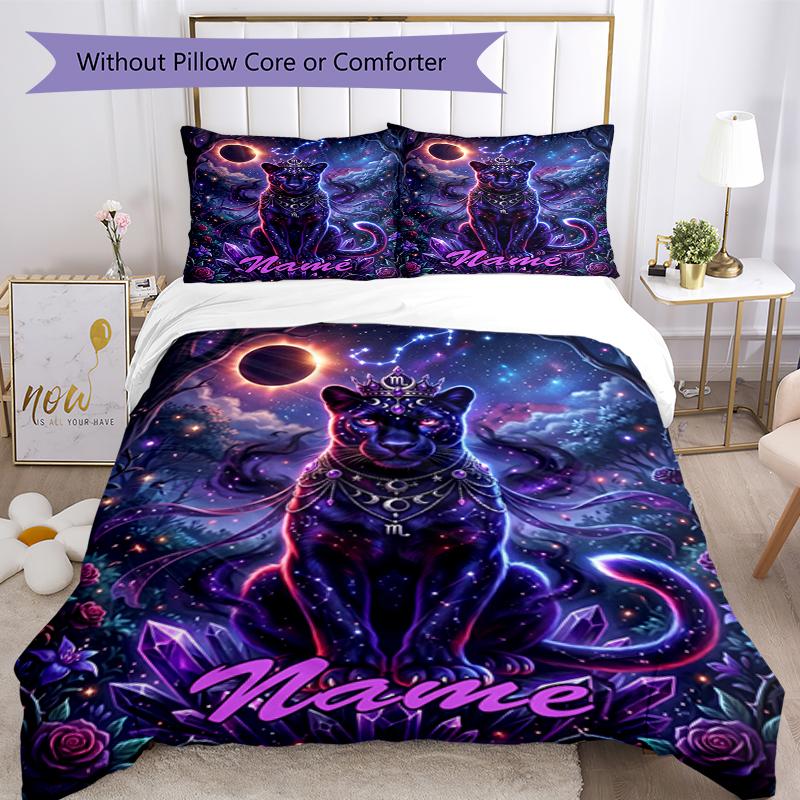3pcs Custom Name Leopard Bedding Set Duvet Cover Closure Includes 1 Duvet Cover & 2 Pillowcases, Soft and Comfortable for All Seasons.