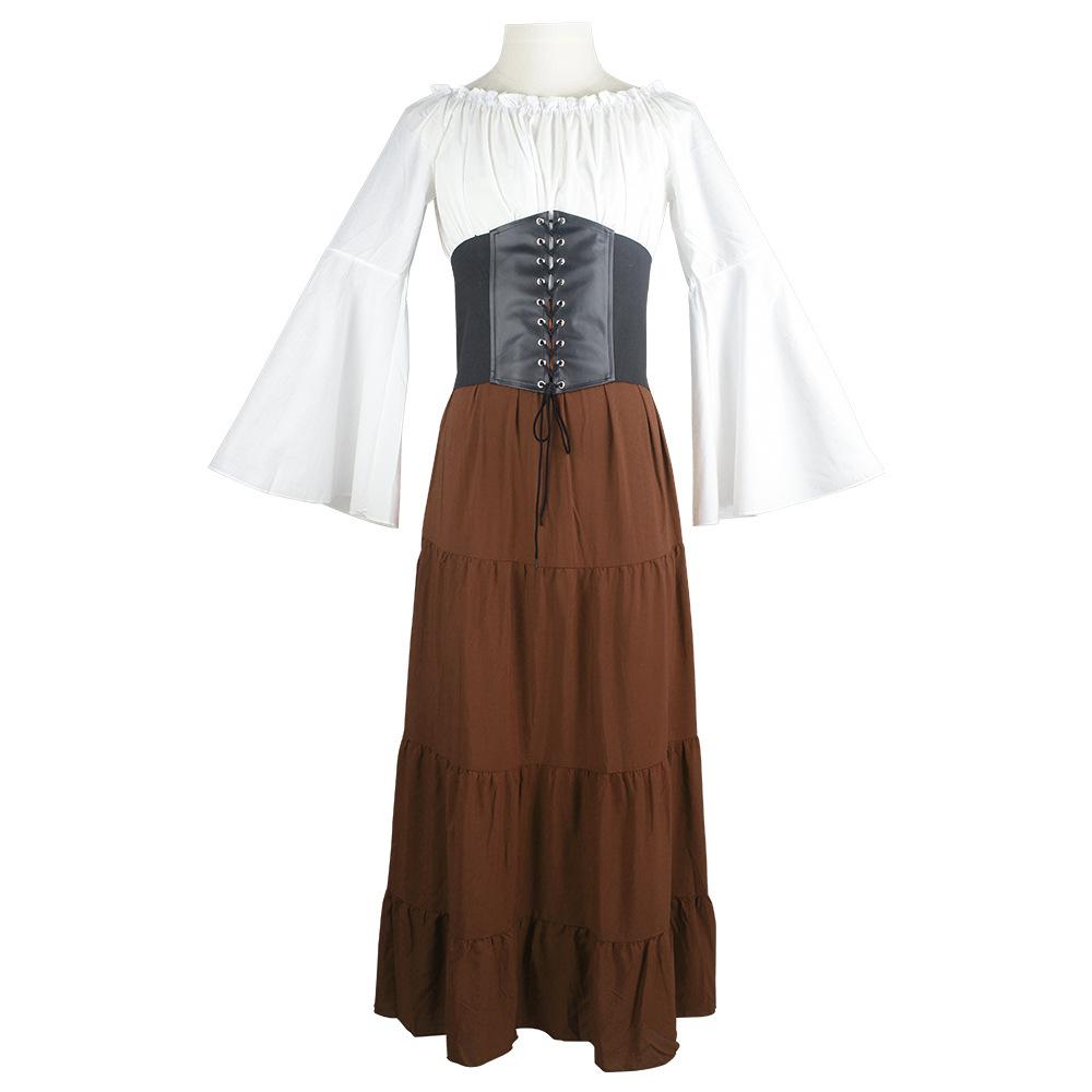 

Cosplay Middle Ages Clothing Belted Dress Party Dresses Polyester Retro Women S коричневый