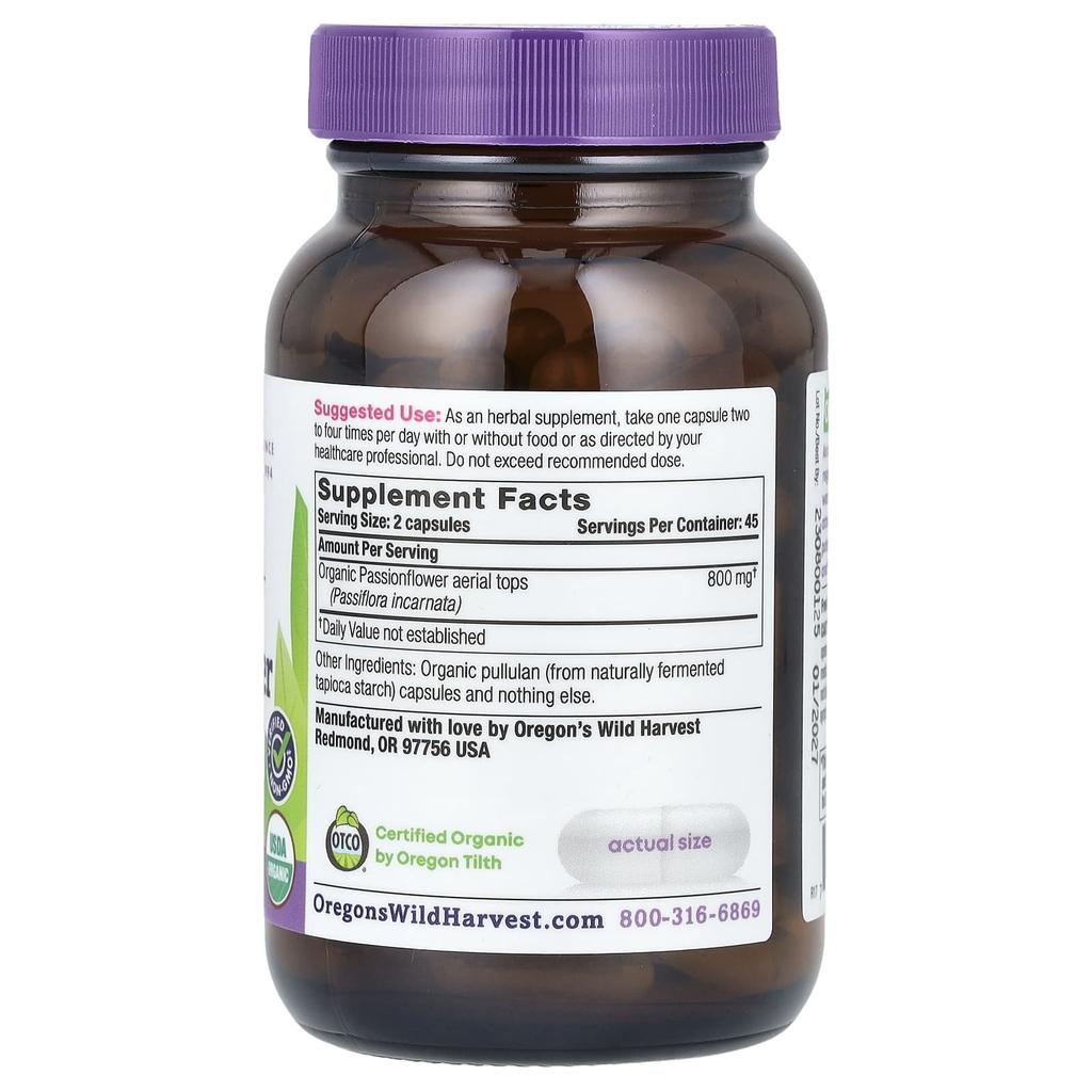 Oregon's Wild Harvest Organic Passionflower, Organic Veggie Caps, 90 Ct (400 Mg Per Caps)