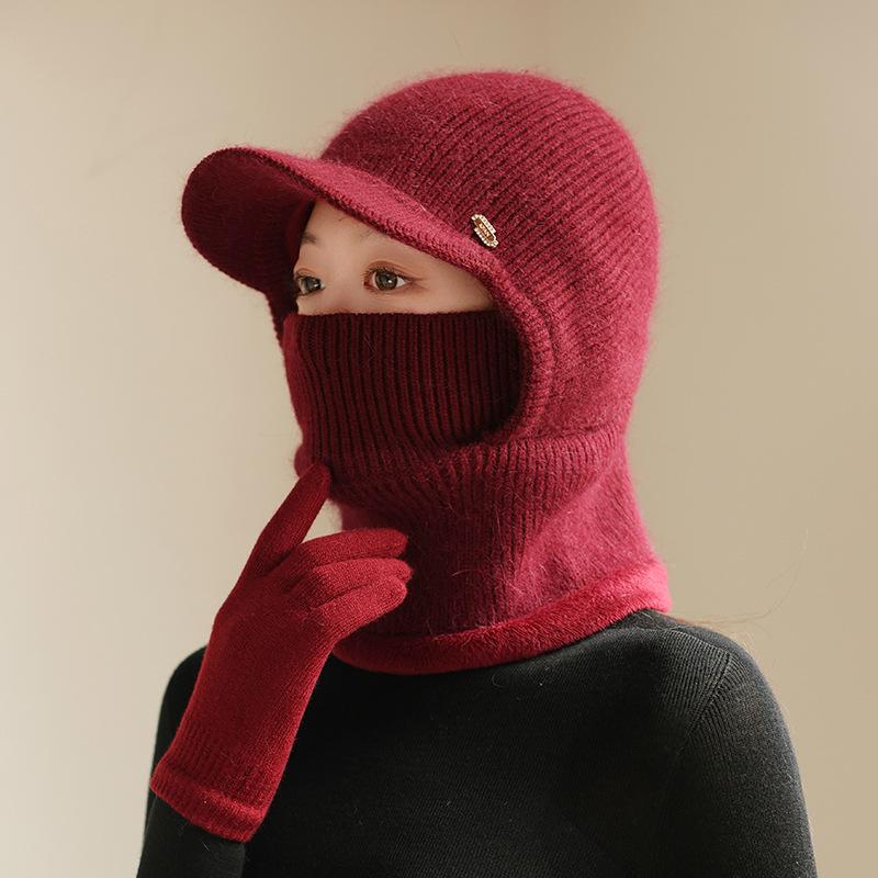 Hat Winter One-piece Hat Middle-aged and Elderly Thickened Warm Wool Hat Cycling Cold-proof Knitted Hat