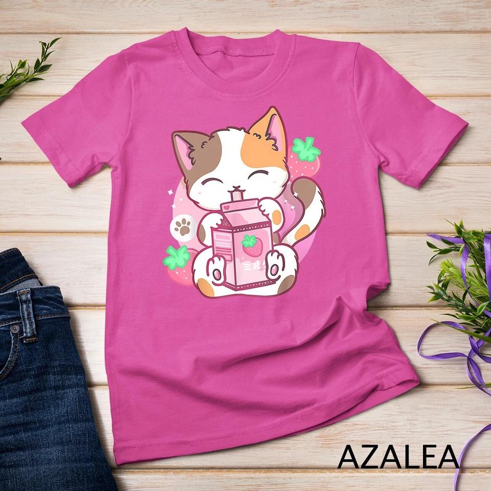 Strawberry Shake Strawberry Milk Cat Kawaii Neko Anime Girls Unisex T-shirt 6 4XL