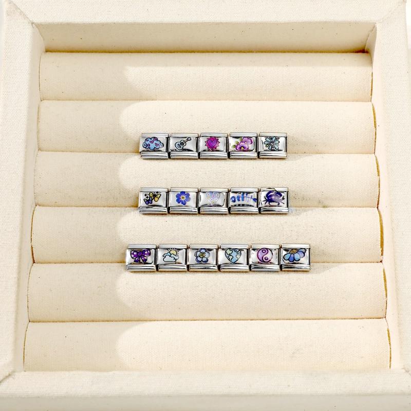 Y2K Dreamy Blue Purple Butterfly Tai Chi Flower Crab Bow Italian Charm Links Fit 9mm Stainless Steel Bracelet DIY Making Jewelry