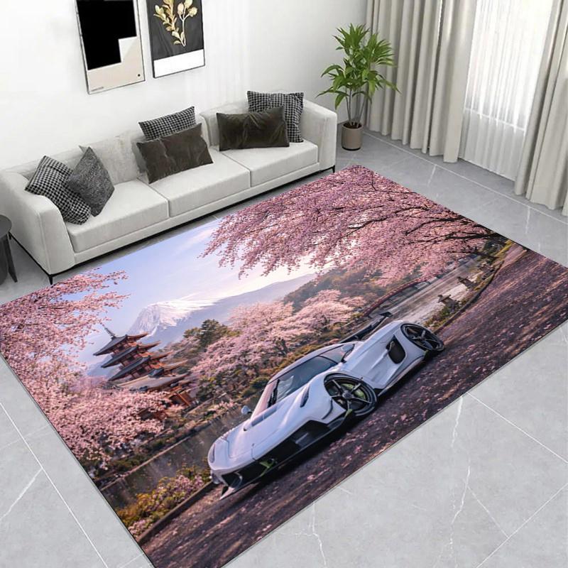 American Muscle Car Night Scene Printed Area Rug, Non-Slip Living Room Floor Mat Home Decor