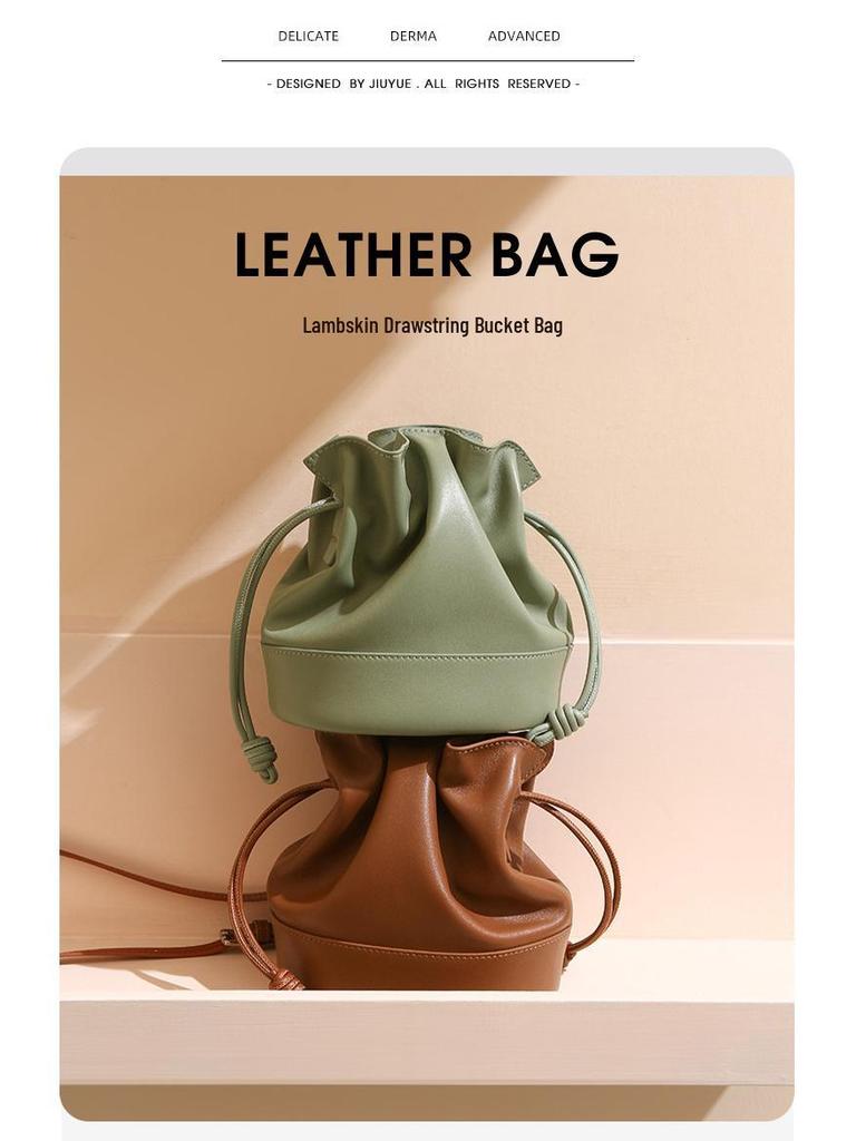 Lambskin Cloud Drawstring Bag: High-End Leather, Large Capacity, Crossbody & Underarm Style