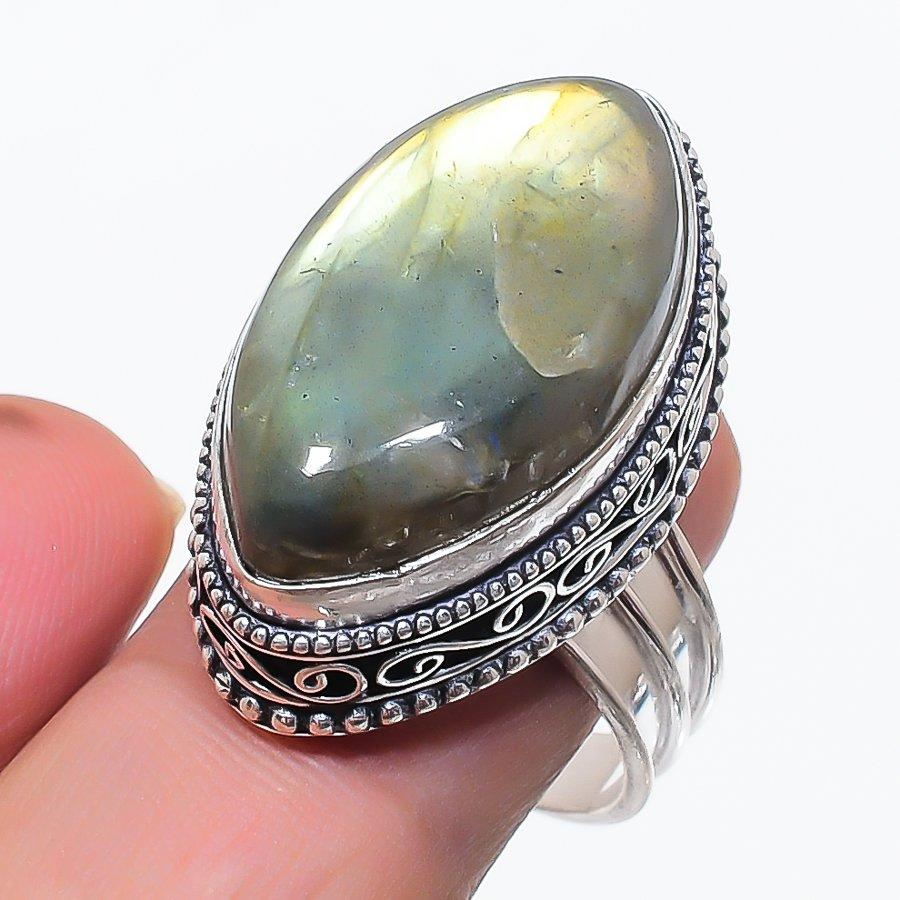 Natural Labradorite Gemstone 925 Sterling Silver Jewelry Ring Size 9 f6b99