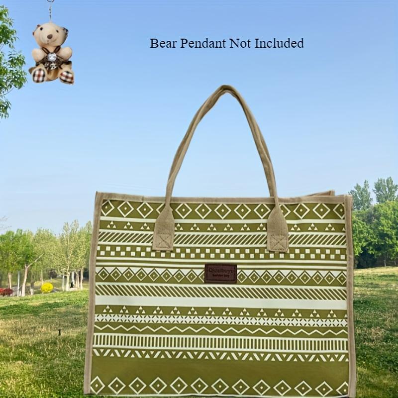 Xynn Women's Blue Vintage Ethnic Style Large Capacity Canvas Tote Bag Fashionable Minimalist Shoulder & Handbag Geometric Pattern, Shoulder Bag
