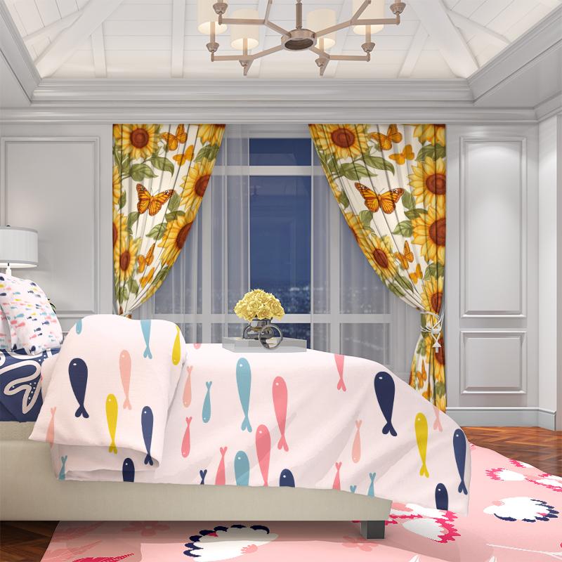 2pcs- Butterfly Sunflower polyester curtains, pole bag curtains 42*84, bedroom, living room, home room, party decoration