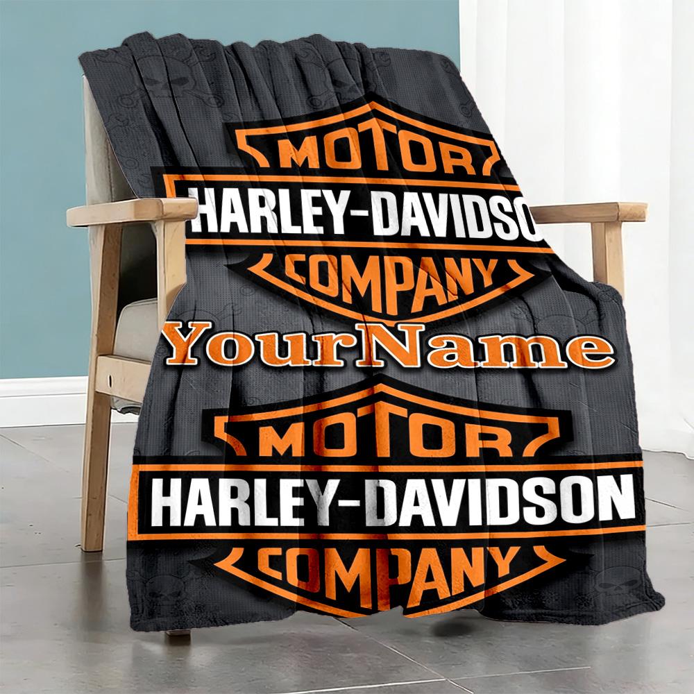 Harley-davidson Motorcycles Personalized Text Blanket Lightweight Customizable Blanket Soft Warm Cozy Perfect for Home Decor Seaside Office Sofa