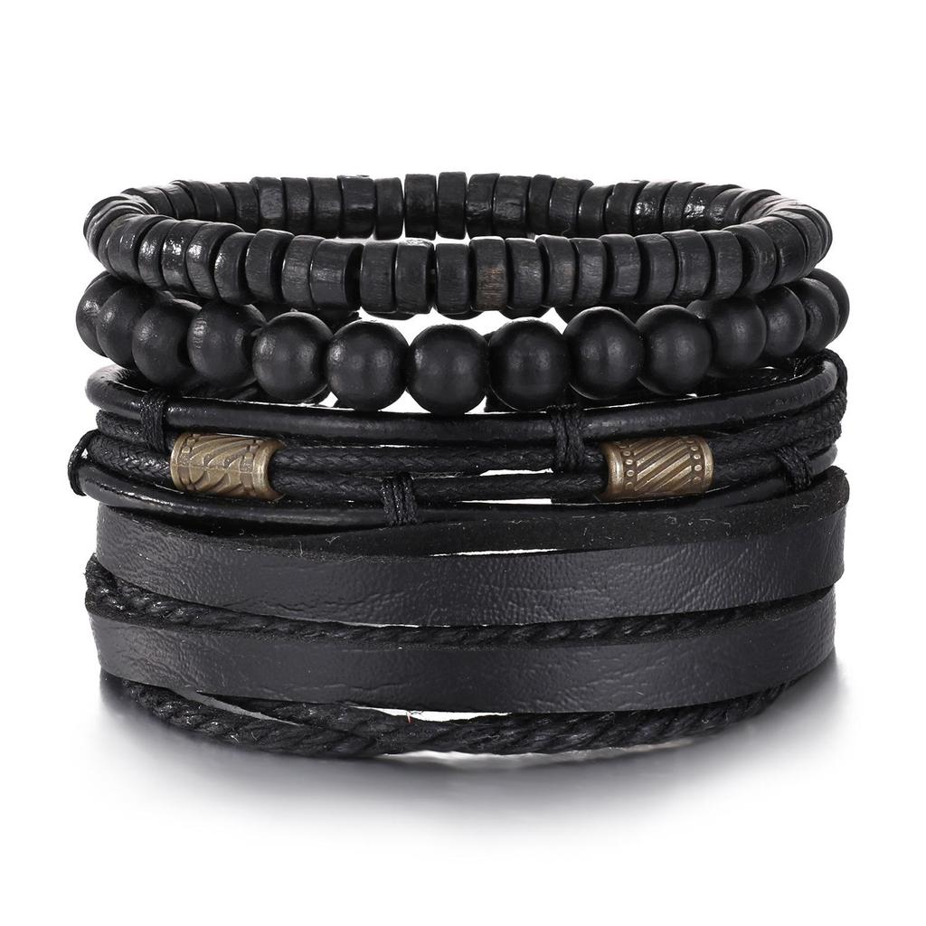 European & American Handmade Braided Leather Bracelet Set: Men's Hip Hop Punk Vintage Multi-layer Jewelry