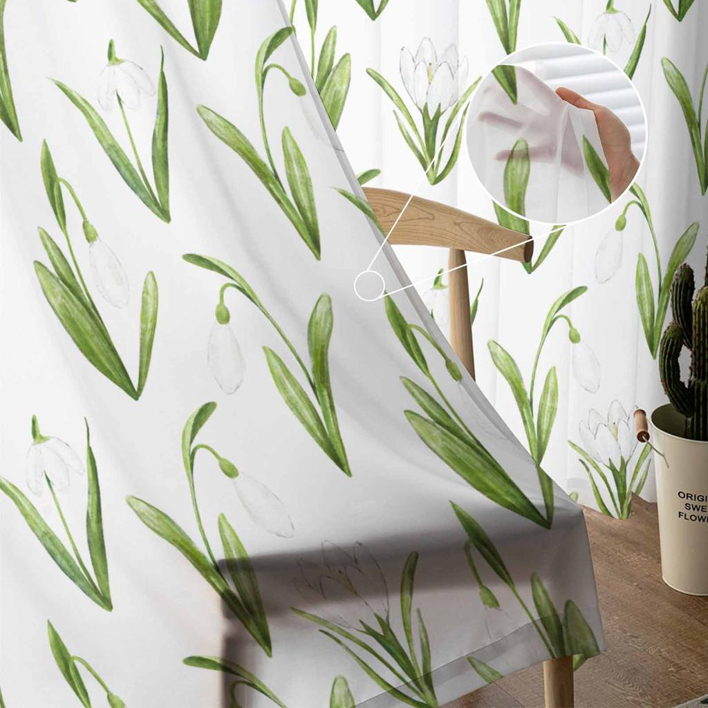 Tulpenblumen und Aquarellpflanzen Tüll-Fenstervorhänge für Schlafzimmer Luxuriöse Heimdekoration Vorhänge im Wohnzimmer Chiffon-Paneele