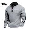 Solid Color Zip Up Tops Men Quarter Zipper Pullover Tops, Mock Neck Long Sleeve Sweatshirt, Contrast Winter Warm Casual Sport with Chest Pocket, Fall