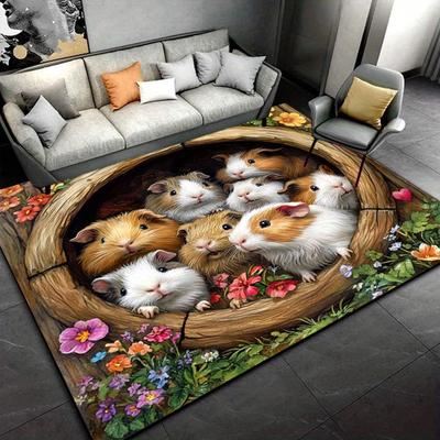 Meerschweinchen Blumentopf-Teppich für das Wohnzimmer niedliches Tierdesign Heimdeko Teppich Anti-Rutsch-Teppich maschinenwaschbar