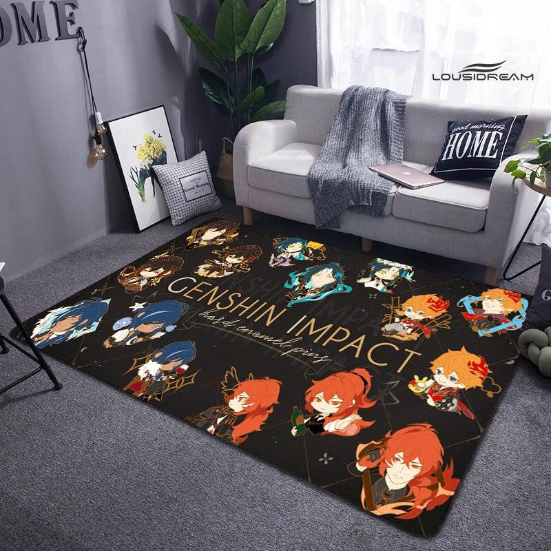 Genshin Spiel Cartoon Druck Teppich Wohnzimmer Schlafzimmer Teppich rutschfeste Fußmatte Kinderspielzimmer Teppich Fotografie Requisiten
