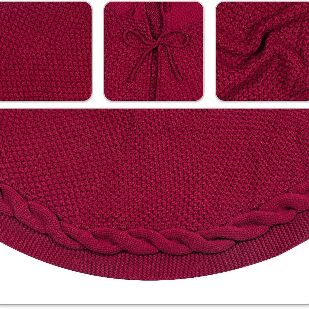 Red Knitted Christmas Tree Skirt with Ornaments