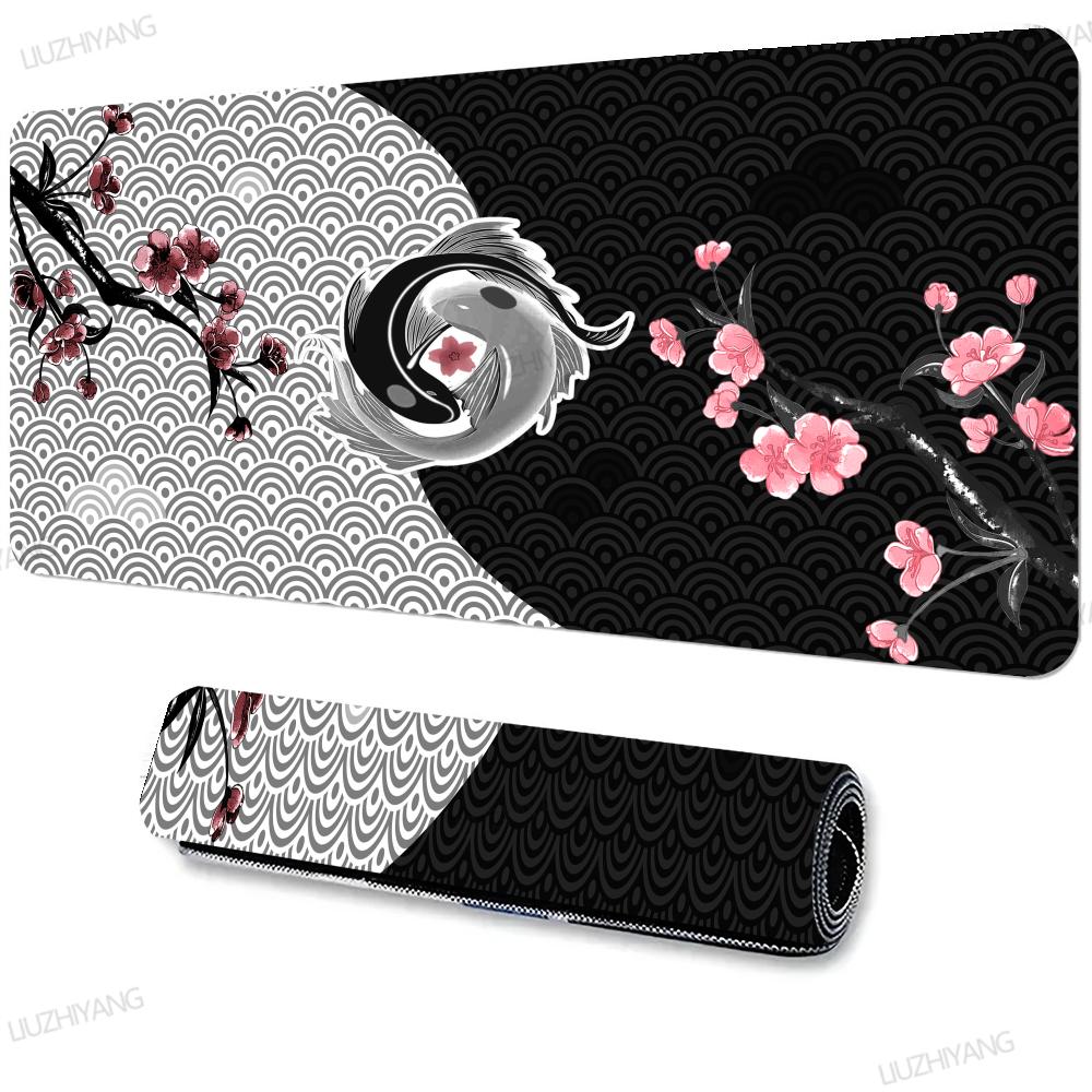 Yin-yang Fish Mouse Pad Black & White Sakura Office Laptop Desk Mat Game Accessories Mousepad XXL Rubber HD Gaming Long Desk Mat