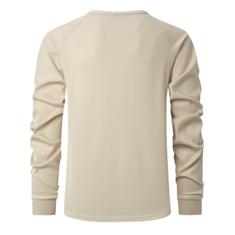 Autumn Men's Youth Waffle Solid Color Button Lapel Long Sleeve POLO Shirt