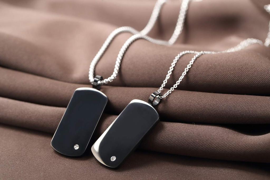 TSUKIYO Necklace for Military Mirror Present Steel Men, Tungsten, Tag, Finish, Gift, (Stainless Tag, Black)