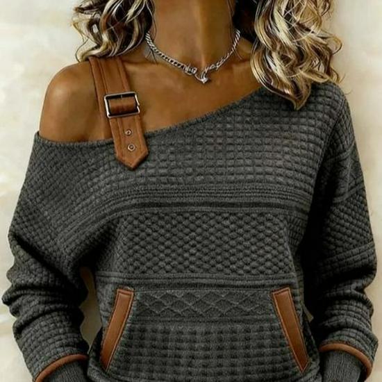 Trendy Patchwork Denim Long-Sleeve Top for Women – European & American Autumn/Winter Fashion