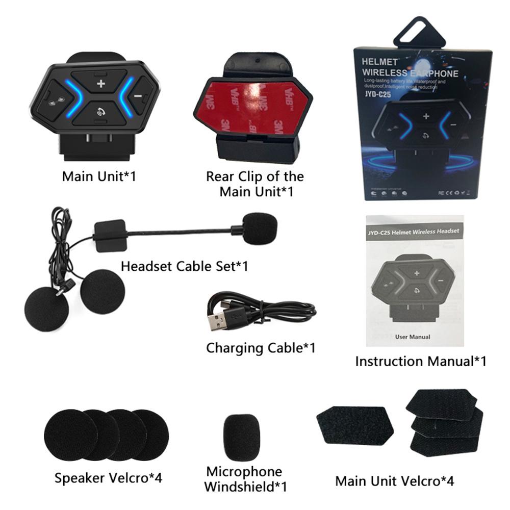 Kebidumei 500M 2-Person Full Duplex Talk Wireless Motorcycle Helmet Intercom V5.4 Bluetooth Headset Handsfree Waterproof & Noise Reduction