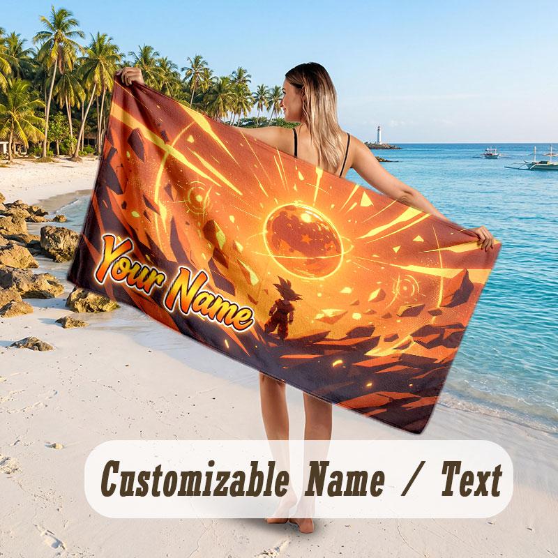 Custom Name Large Beach Towel,Dragon Ball Quick Absorbent Towel For Outdoor Travel Poolside