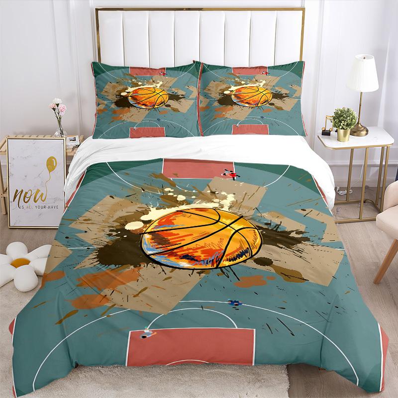 3pcs Basketball Court Bedding Set, Includes 1 Comforter + 2 Pillowcases, Without Pillow Inserts, Soft Comfortable, Lightweight Breathable, P