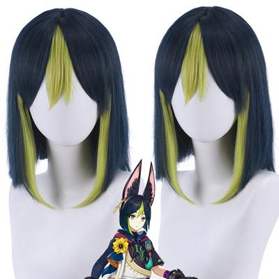 Game Genshin Impact Tighnari Cosplay Wig Tighnari Dark Blue Green Short Heat Resistant Synthetic Hair  Role Play Wigs + Wig Cap