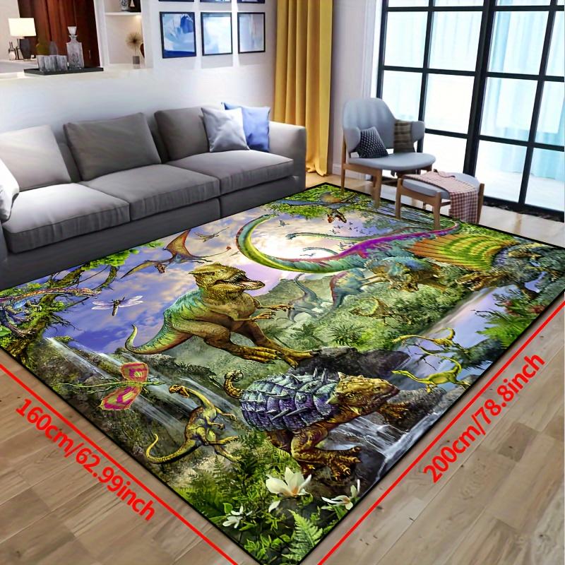 Dinosaur World 3D Rug for Kids' Playroom Jurassic AdventureCarpetwithPrehistoricCreatures Anti Slip Carpet Can Be Machine Washed