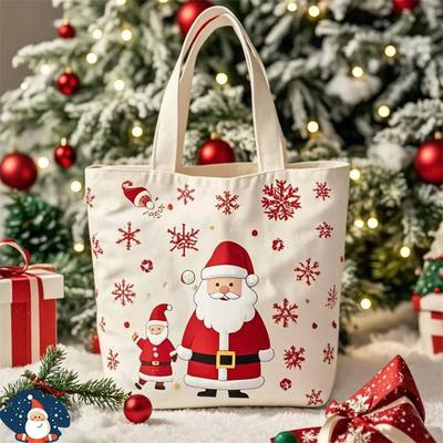 Sacs Cadeaux de Noël Dessin Animé Père Noël Élan Sapin de Noël Sac Cabas Toile Grande Capacité Sac de Shopping de Fête Bonne Année