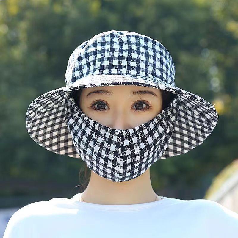 Women's Lightweight Floral Bucket Hat with Detachable Face Cover Breathable Anti-UV for Hiking Camping Vacation