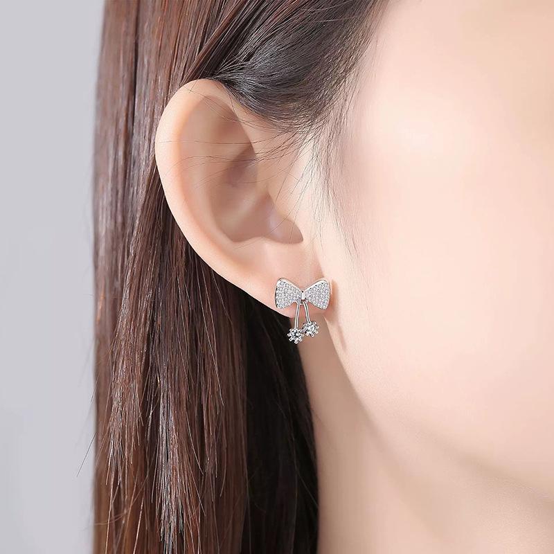 Cute bow zircon earrings commuting full diamond earrings mosquito coil disc painless earclip hole-free high-end stud earrings women