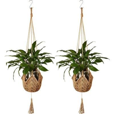 2 ks závěsného košíku na rostliny Ručně vyráběný makramé závěs na rostliny Květináč Závěs na květináč Dekorace na zeď Závěsný květináč na nádvoří a zahradu