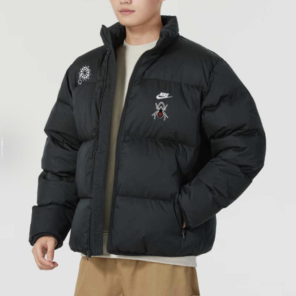 Nike Club Therma-FIT Embroidered Spider Comfortable Warm Stand Collar Loose Long Sleeve Down Jacket Men Jacket Black FZ5029-010(TEAM378-CXZZ-X1)