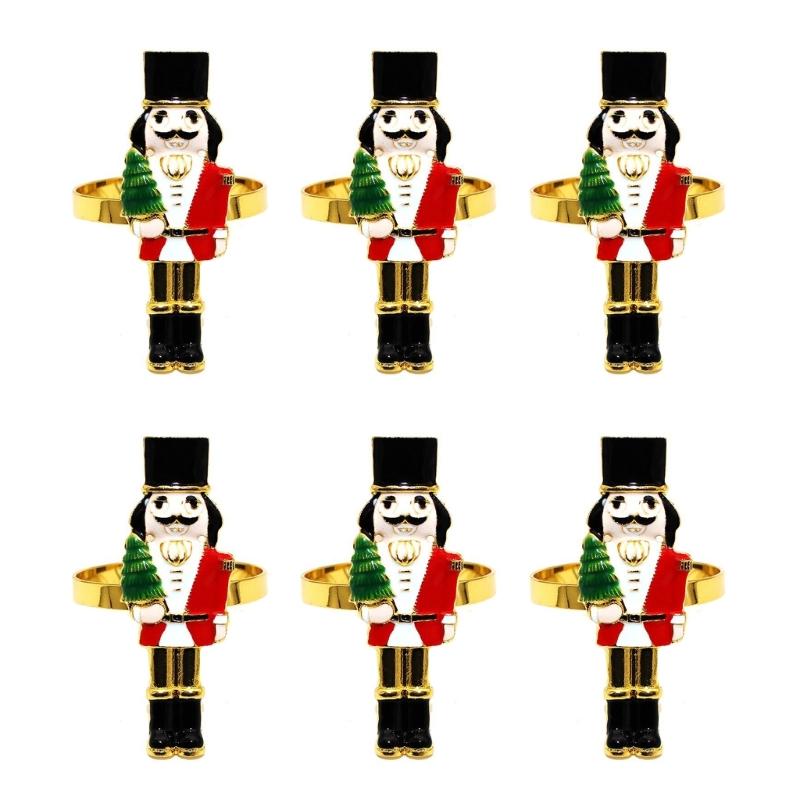 Elegant Holiday Dinner Napkin Rings Nutcrackers Design Alloy Metal Christmas Decors Elegant Alloy Napkin Holders