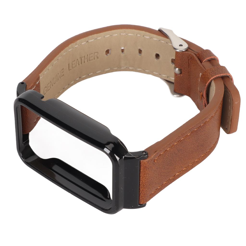 PU Leather Watch Band Waterproof Replacement Watch Wristband with Black Stainless Steel Case for   Band 7 Pro