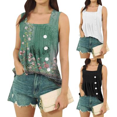 Womens Tank Tops Pleated Tops Crochet Square Collar Floral Button Down Summer Tops