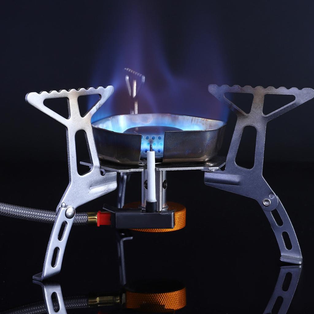 Windproof Camping Stove, Gas Burner With Fuel Canister Adapter, Piezo Igniter, Carry Bag, Foldable