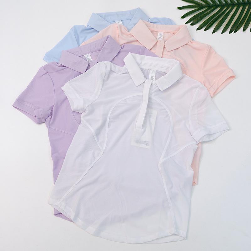 Women's Quick-Dry Polo Shirt - Breathable Moisture-Wicking Knit for Yoga & Fitness