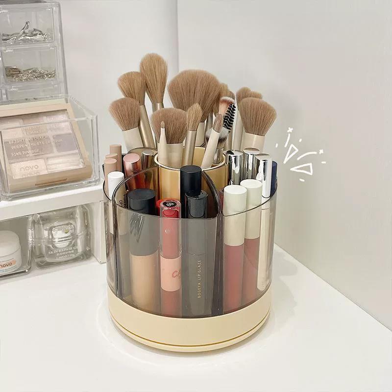 360° Rotating Pencil Organizer Large Capacity Round Desktop Storage Holder with 6 Compartments Cosmetic Brush Organizer