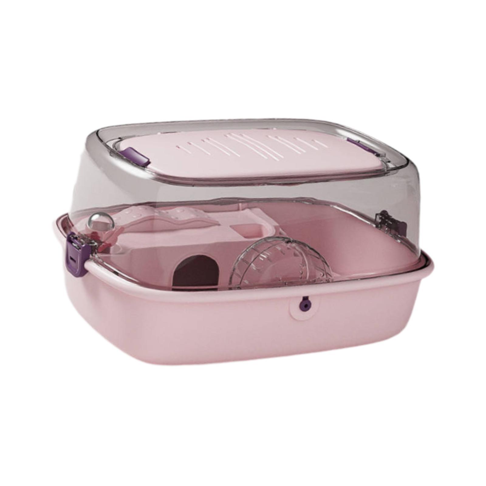 

Переносная клетка для хомяков, жилище для хомяков с бутылкой для воды, открывающийся домик для мышей, песчанок, крыс, морских свинок, розовый