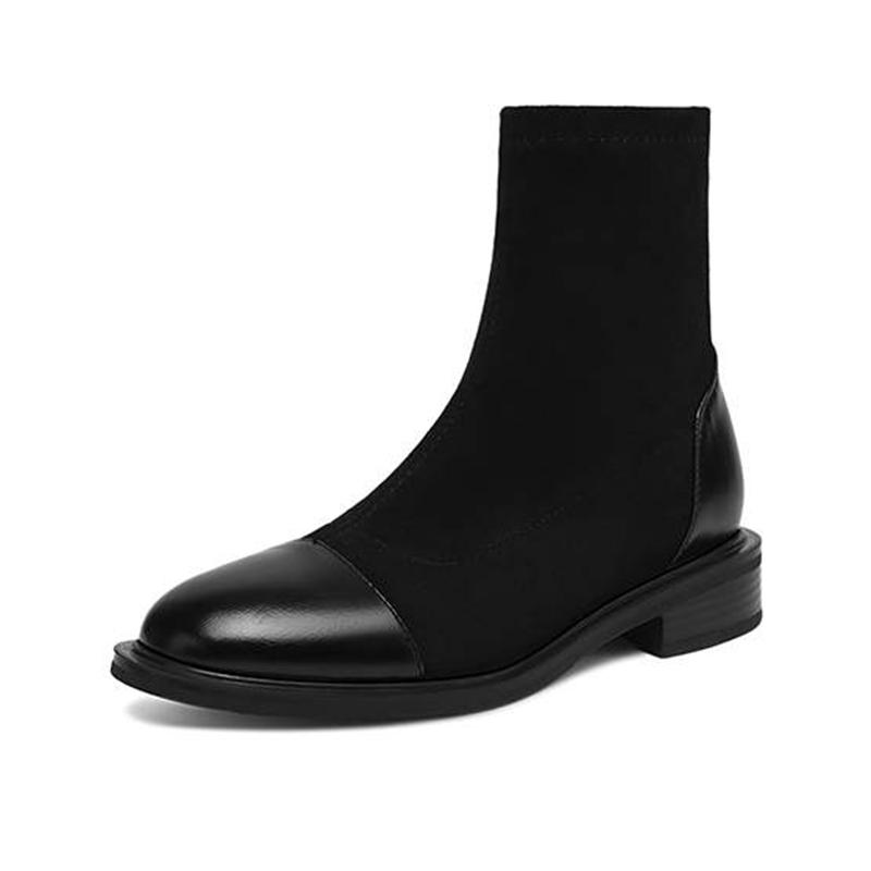 Krazing Po microfiber Flock Winter Round Toe Size 33 Chelsea Boots Size 43 Zipper Fashion Low Heels Stretch Ankle Boots